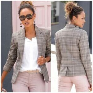 LASCANA Women's Classic Blazer Elegant Tailored Fit Jacket Taupe Pattern Size 6